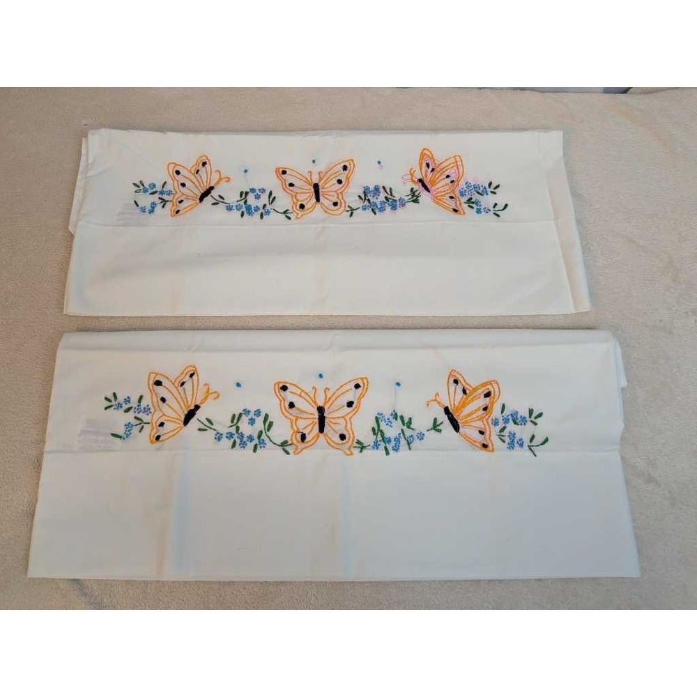 Springmaid Standard Pillowcases Butterfly Embroidery Wondacale Percale Pair‎ 2